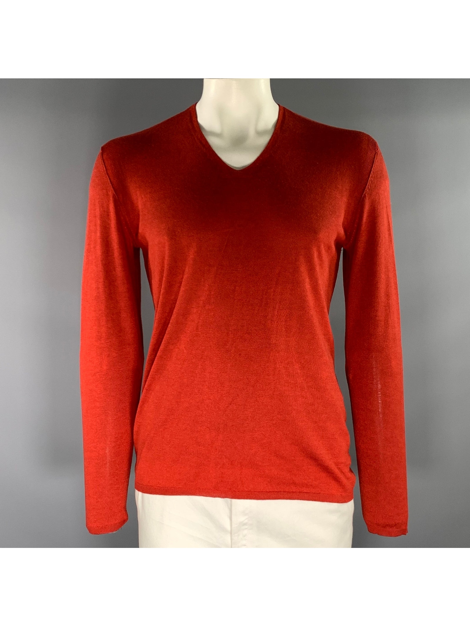 John Varvatos Size L Red Cashmere Silk V Neck Pullover
